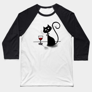 Cosmic Cat with Wine (Red) Baseball T-Shirt